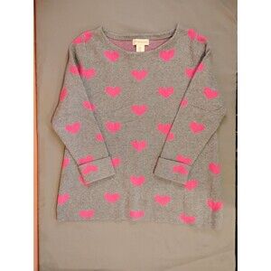 Women's Cynthia Rowley 3/4 Sleeve Heart Print Sweater Gray Pink Small
